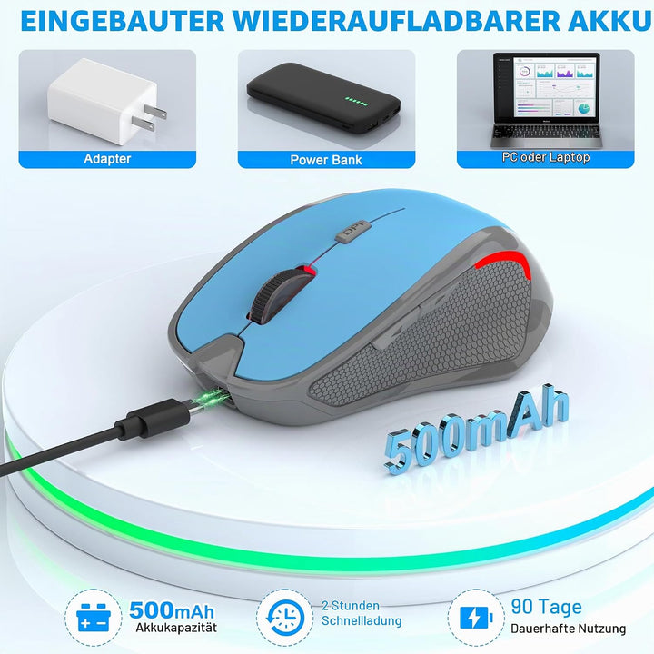 Ergonomische Maus Kabellos für Laptop/PC/MacBook/iPad, 2.4GHz &amp; Bluetooth Büro Stumme Funkmaus, 1600