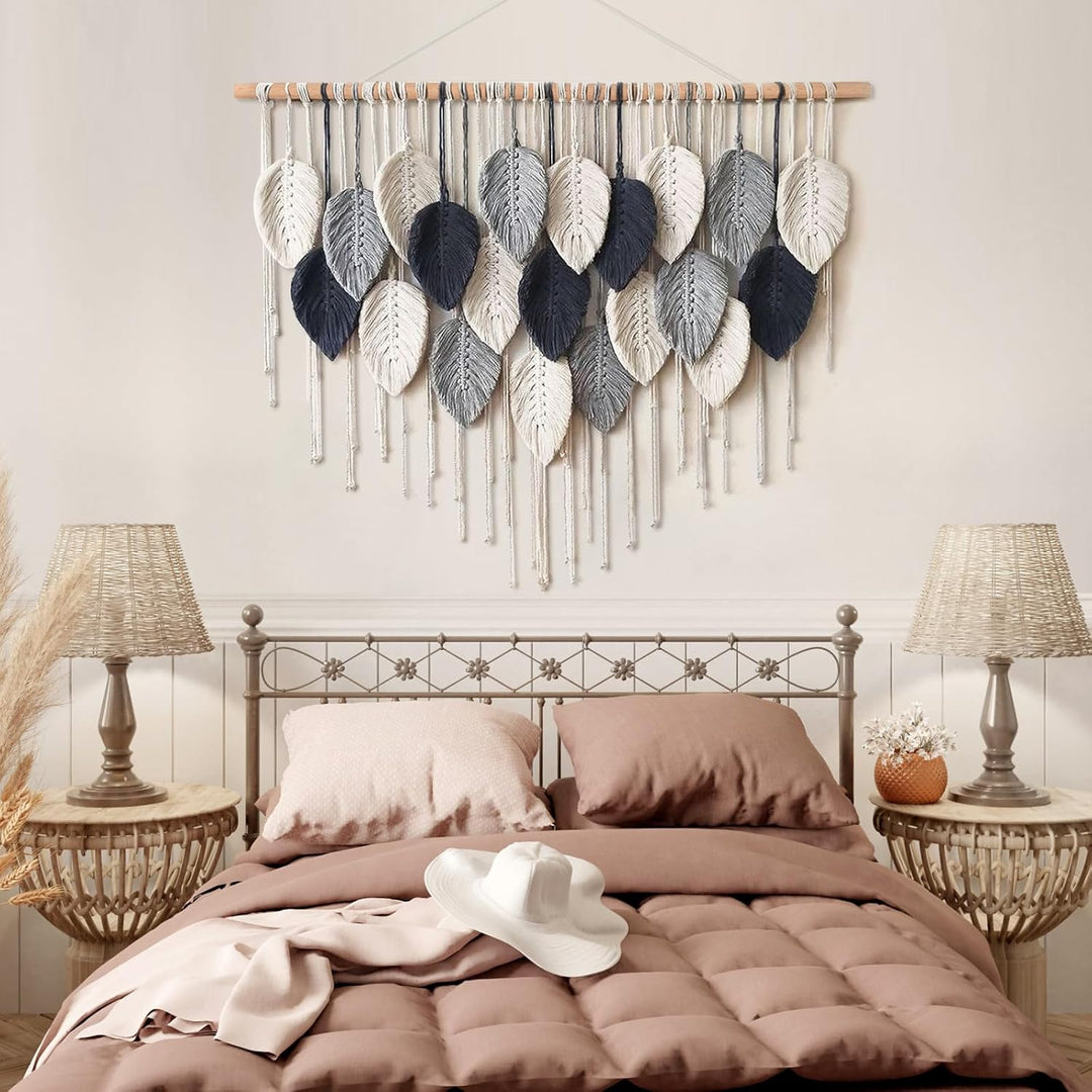 Weldomcor Grosser Wandbehang Wandteppich, Boho Makramee Gewebte Handgemachte Quaste Blatt Tapisserie