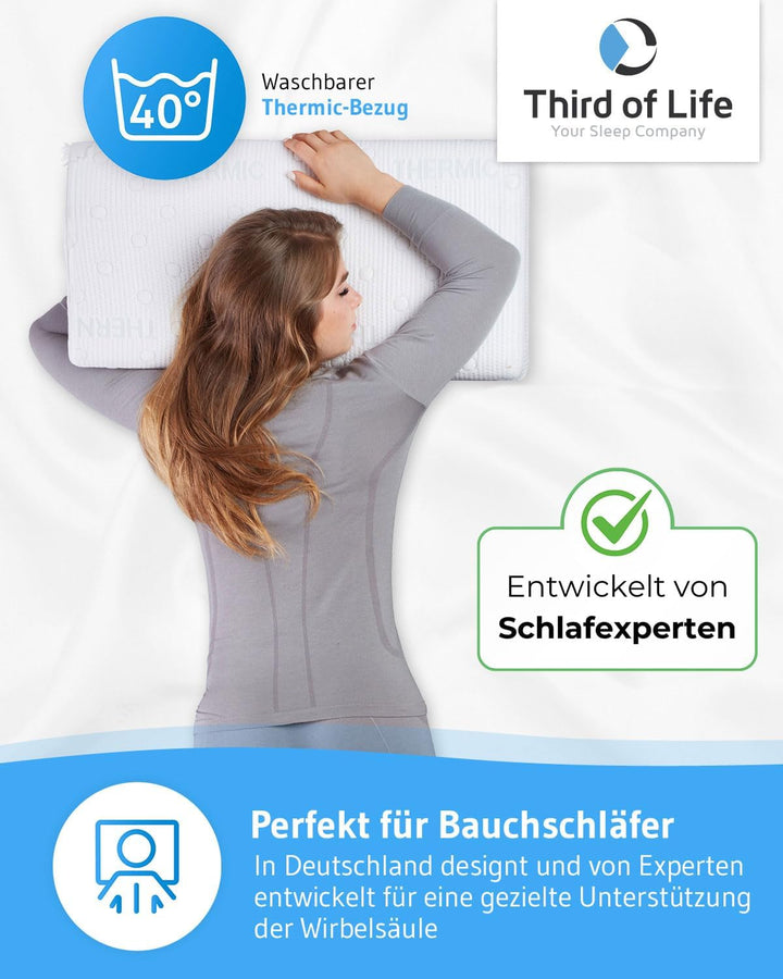 Bauchschläferkissen 40x60 MIZAR Thermic, Extra flach - 7 cm Höhe, Orthopädisches Schlaf-Kissen, hoch