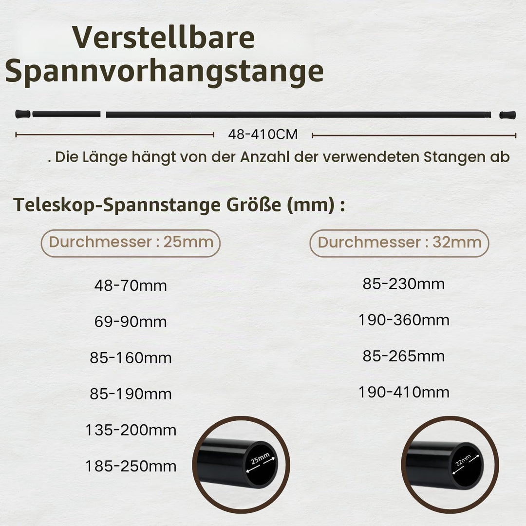 Gardinenstange ohne Bohren schwarz 50-70cm | 1 Stück Teleskopstange | Duschstange &amp; Vorhangstange zu