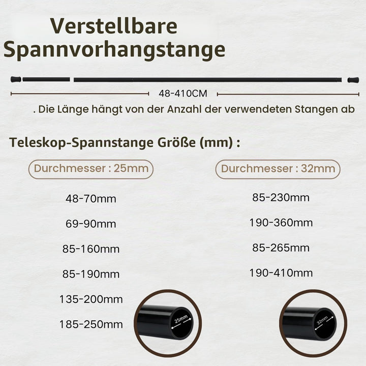 Gardinenstange ohne Bohren schwarz 50-70cm | 1 Stück Teleskopstange | Duschstange &amp; Vorhangstange zu