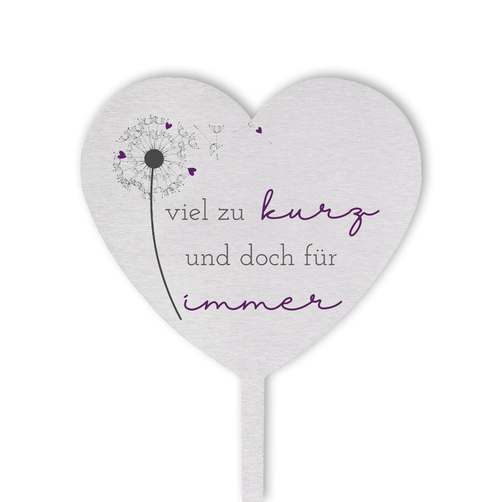 Dolorino Grabstecker Edelstahl Herz mit Spruch | viel zu kurz und doch für Immer | Grabschmuck | Dek