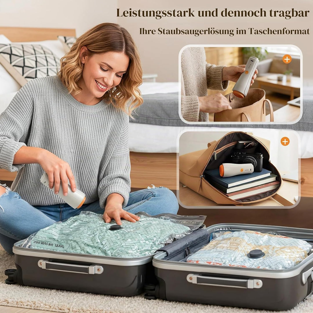 Vakuumbeutel für Kleidung mit Kabelloser Vakuumpumpe in Orange, 11 Stück Wiederverwendbare Vakuumier