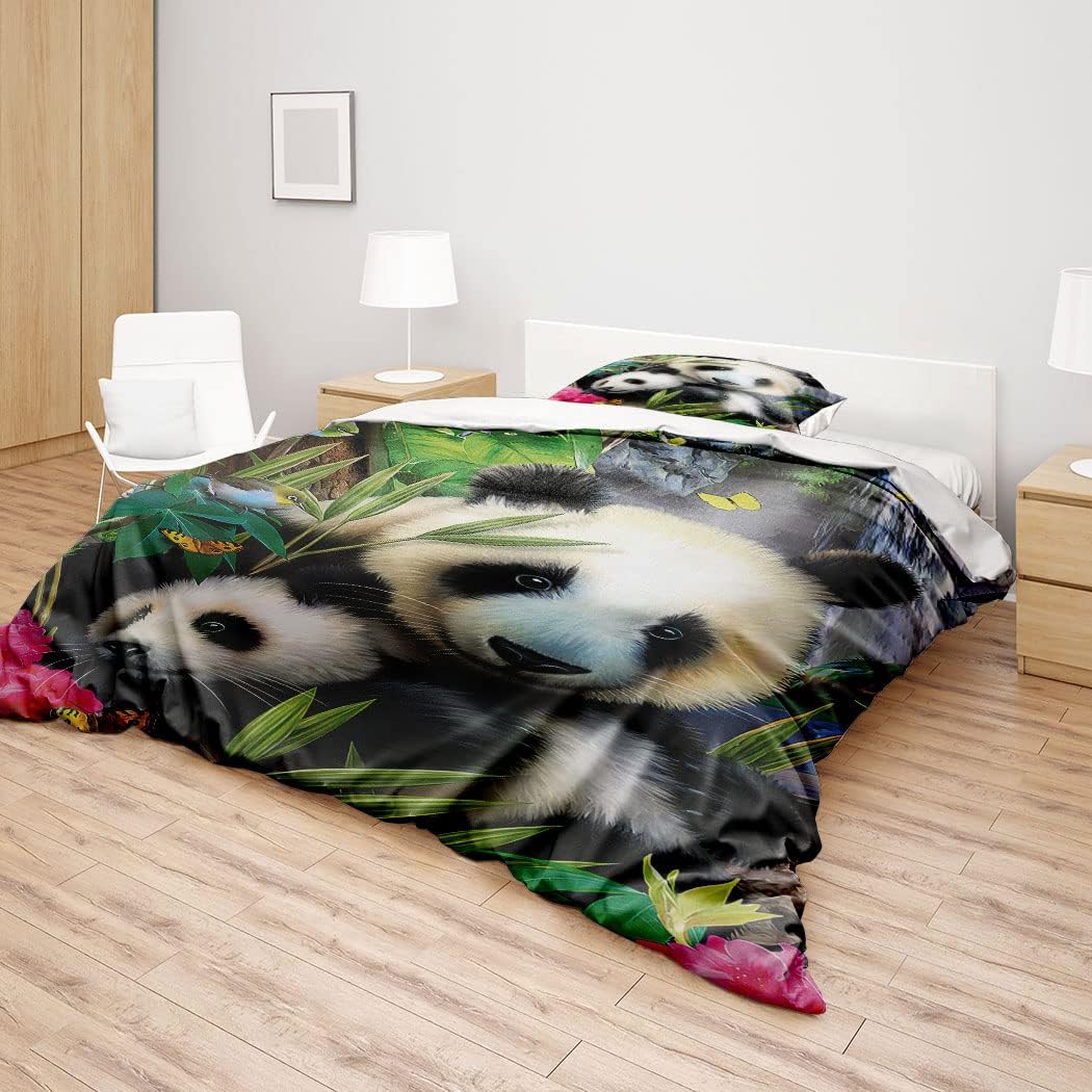 Zomer Bettwäsche Set 135x200 cm 2teilig Bettbezug Mikrofaser Bettwäsche Deckenbezug mit Panda Eltern