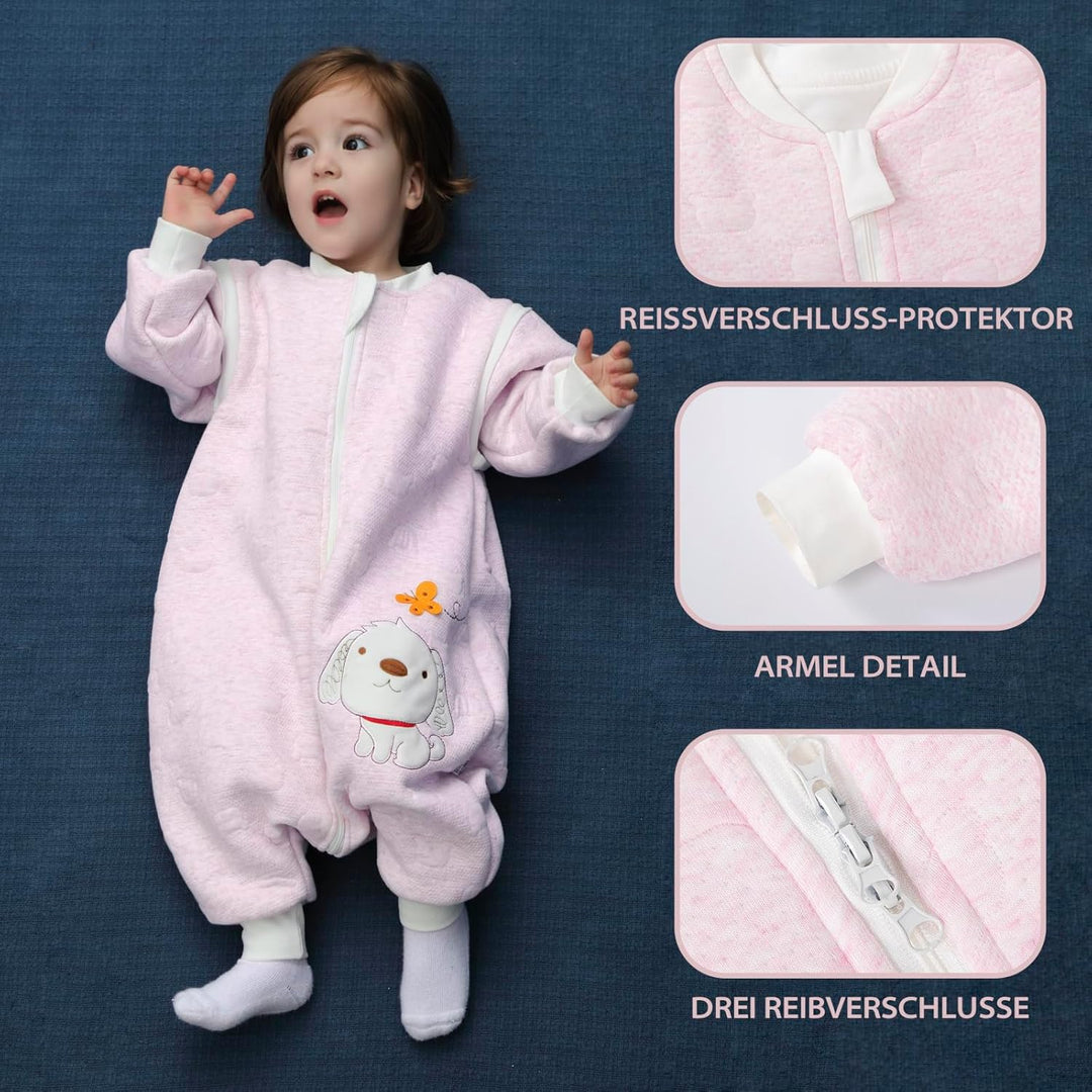MIKAFEN Schläfsack Baby Langarm Winter kinderSchlafsack 2.0Tog,Hund Muster Baby Schlafsack mit Füsse