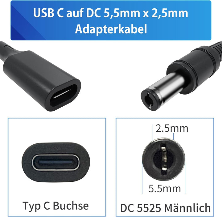 (3Stück 1Fuss) USB C auf DC 5,5 x 2,5 mm Adapter, USB-C PD 15W Triggerkabel Ladekabel 3A Schnellladu