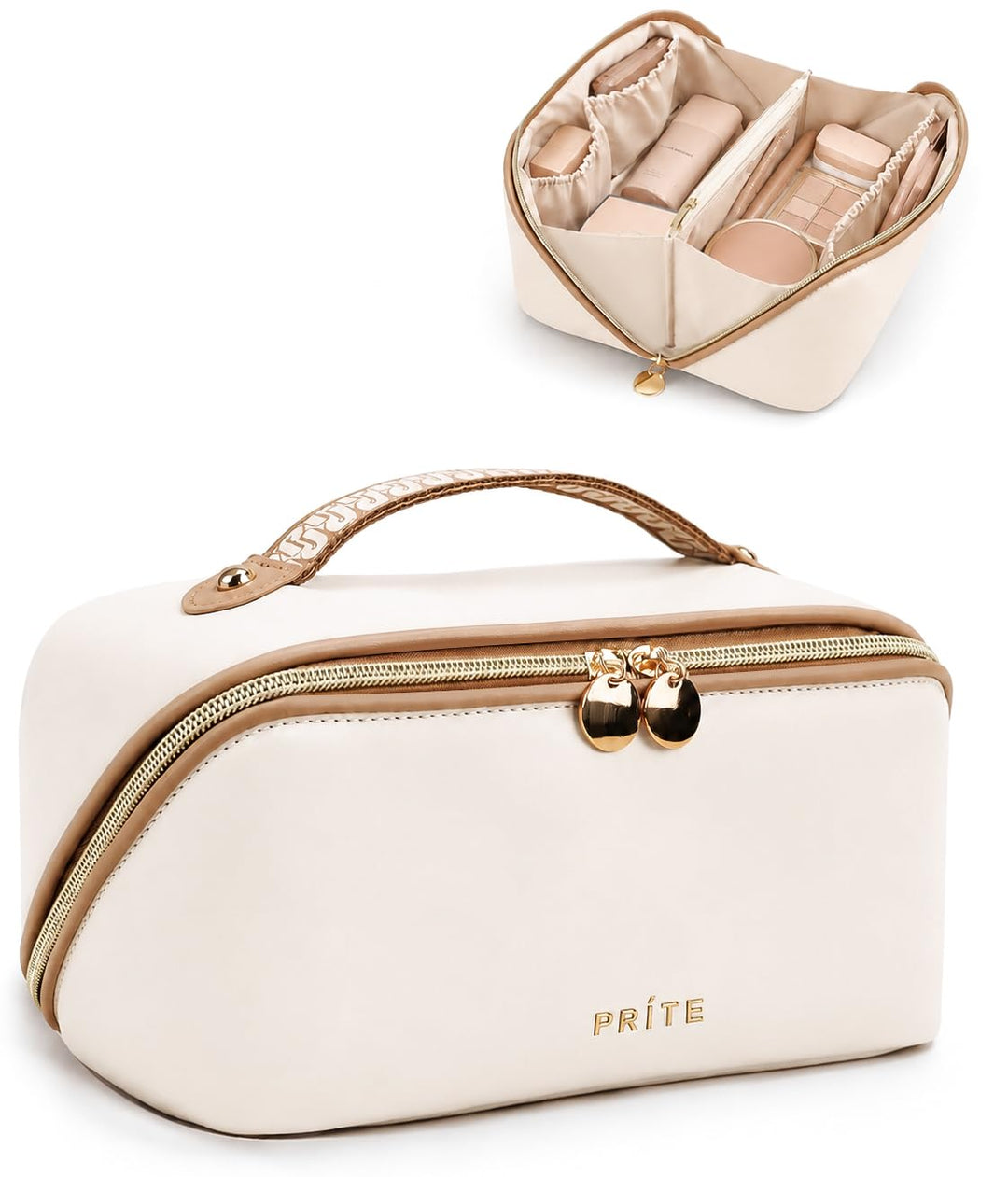 Prite Grosse Kapazität Kosmetiktasche Tragbare Reise Make Up Tasche wasserdichte PU-Leder Schminktas