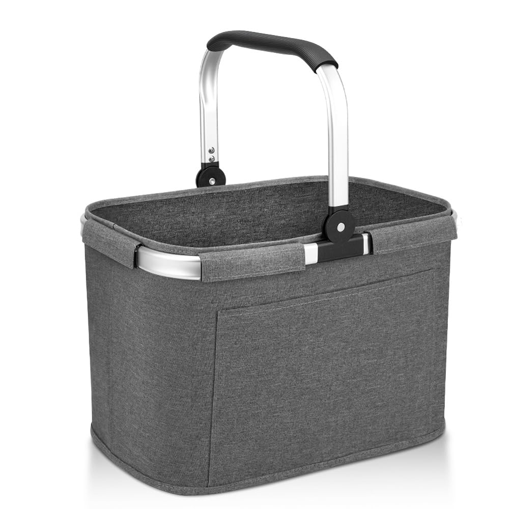 30L Einkaufskorb Faltbar Stabil Gross Tragekorb Picknickkorb Klappkorb Einkaufstasche mit Aluminiumg