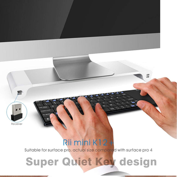 Rii K12+ Mini Wireless Tastatur mit grossem Touchpad Maus &amp; QWERTY Tastatur, Edelstahl, tragbar, kab