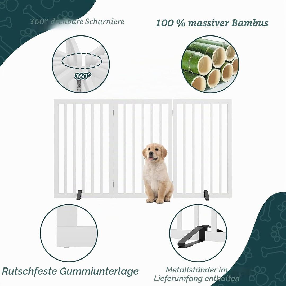 81,3 cm H extra hohes freistehendes Hundegitter, 3 Paneele, Bambusholz, Haustiergitter mit 2 Metalls