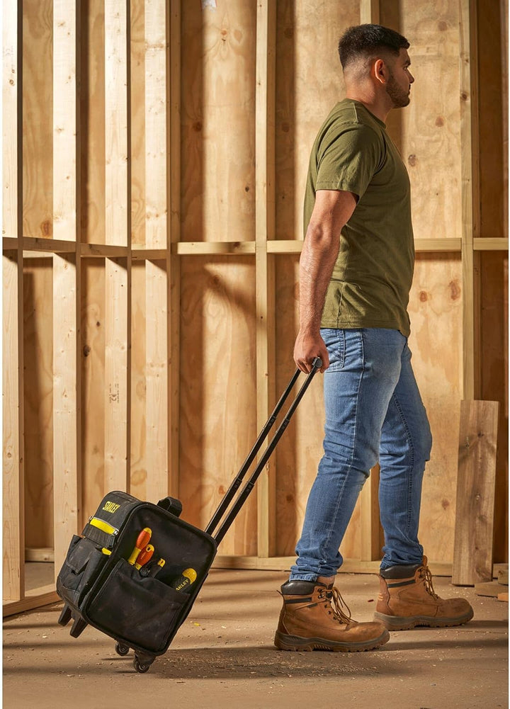 STANLEY Werkzeugkoffer (mit Rollen, 44,5 x 25,5 x 42 cm, wasserfester Kunststoffboden, Trolley aus s