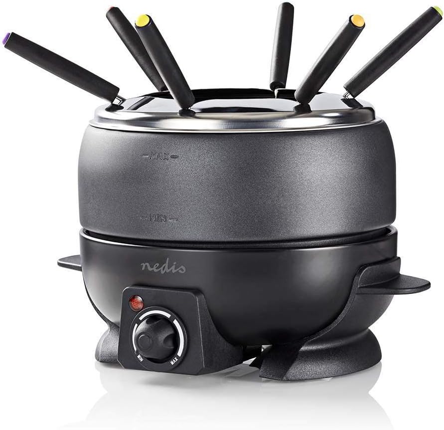 Nedis - Fondue-Set - 6 Personen - 2,3 L - 800 W - Einstellbare Temperaturregulierung - Abnehmbaren G