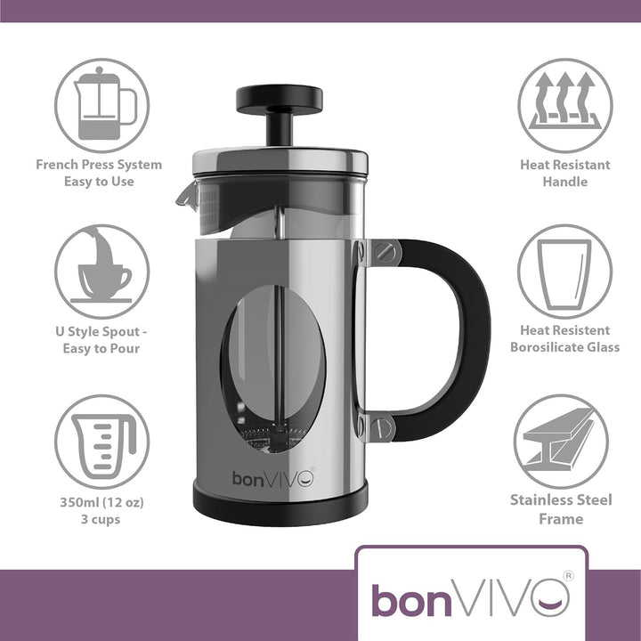 bonVIVO French Press Kaffeebereiter Silver - 3 Tassen - Coffee Maker in Kupfer-Optik - Kaffekanne au