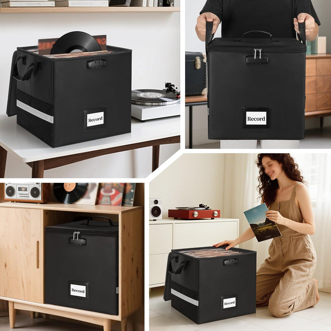 Feuerfeste Vinyl-Schallplatten-Aufbewahrungsbox mit Schloss, wasserfeste Klappbare LP-Schallplatten-