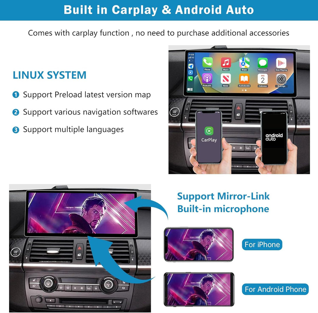 12,3 Zoll Touchscreen-Autoradio für BMW X5/X6 E70 E71 2007–2010 mit CCC-System, unterstützt Apple Ca