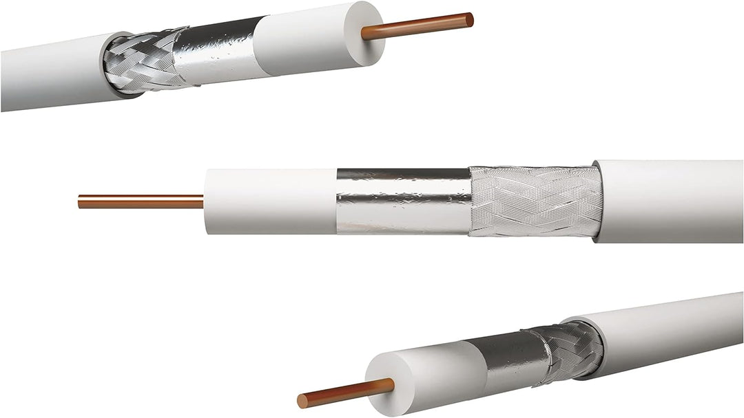 EMOS Antennenkabel 100m weiss, Koaxialkabel CLASS A für SAT, TV und CCTV, Typ CB21D, zweifach geschi