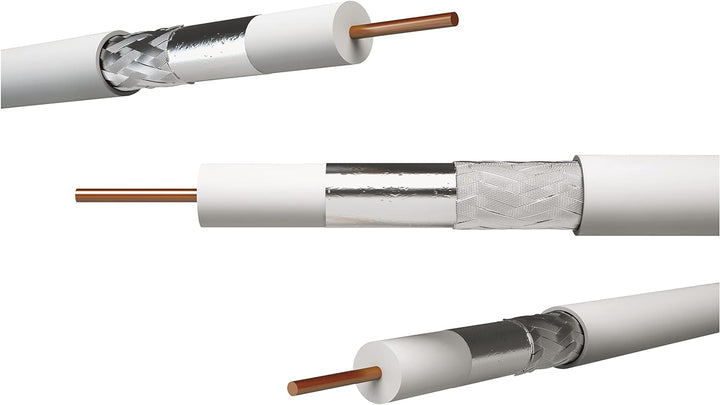 EMOS Antennenkabel 100m weiss, Koaxialkabel CLASS A für SAT, TV und CCTV, Typ CB21D, zweifach geschi