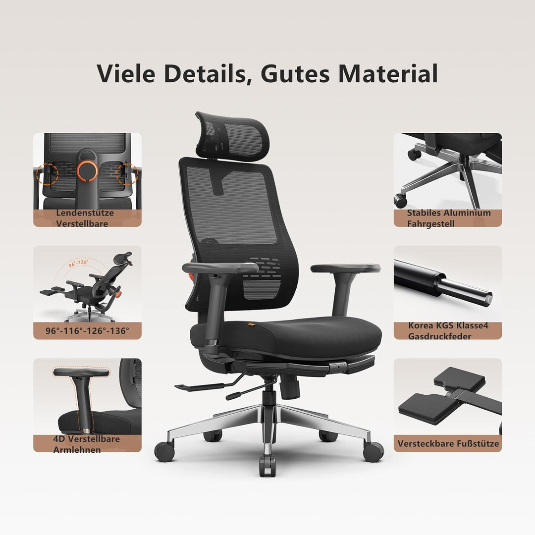 Newtral MAGICH-PRO Bürostuhl Ergonomisch mit Fussstütze, Ergonomischer Schreibtischstuhl mit Dynamis