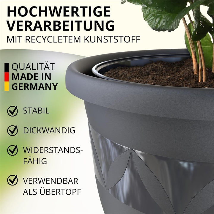 Plastard Übertopf 5er Set Durchmesser 35 cm Anthrazit Blumentopf für Innen und Aussen aus Kunststoff