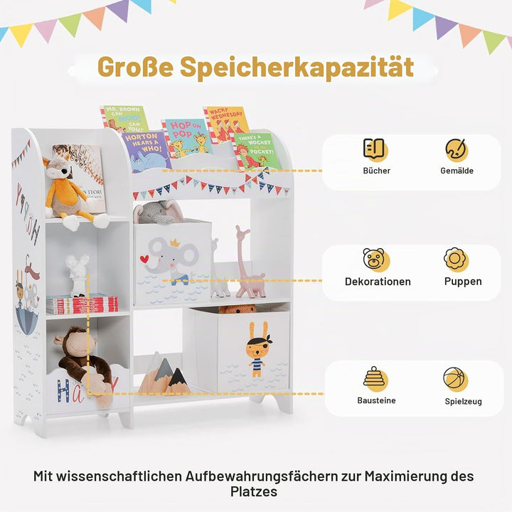 HOMASIS 3-stöckiger Kinderregal, freistehender Kinderspielzeugregal Bücherregal, Aufbewahrung für Sp