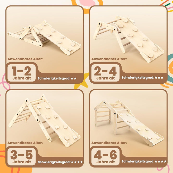 8-in-1 Montessori Klettergerüst Indoor Set, Verformbares Kletterdreieck mit Rutsche, Kletterbogen un