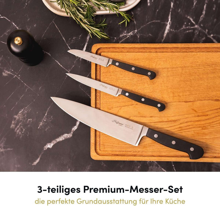 Hoffmann Küchenmesser Set 3-teilig – Made in Solingen Messer mit Chefmesser 21 cm, Gemüsemesser und