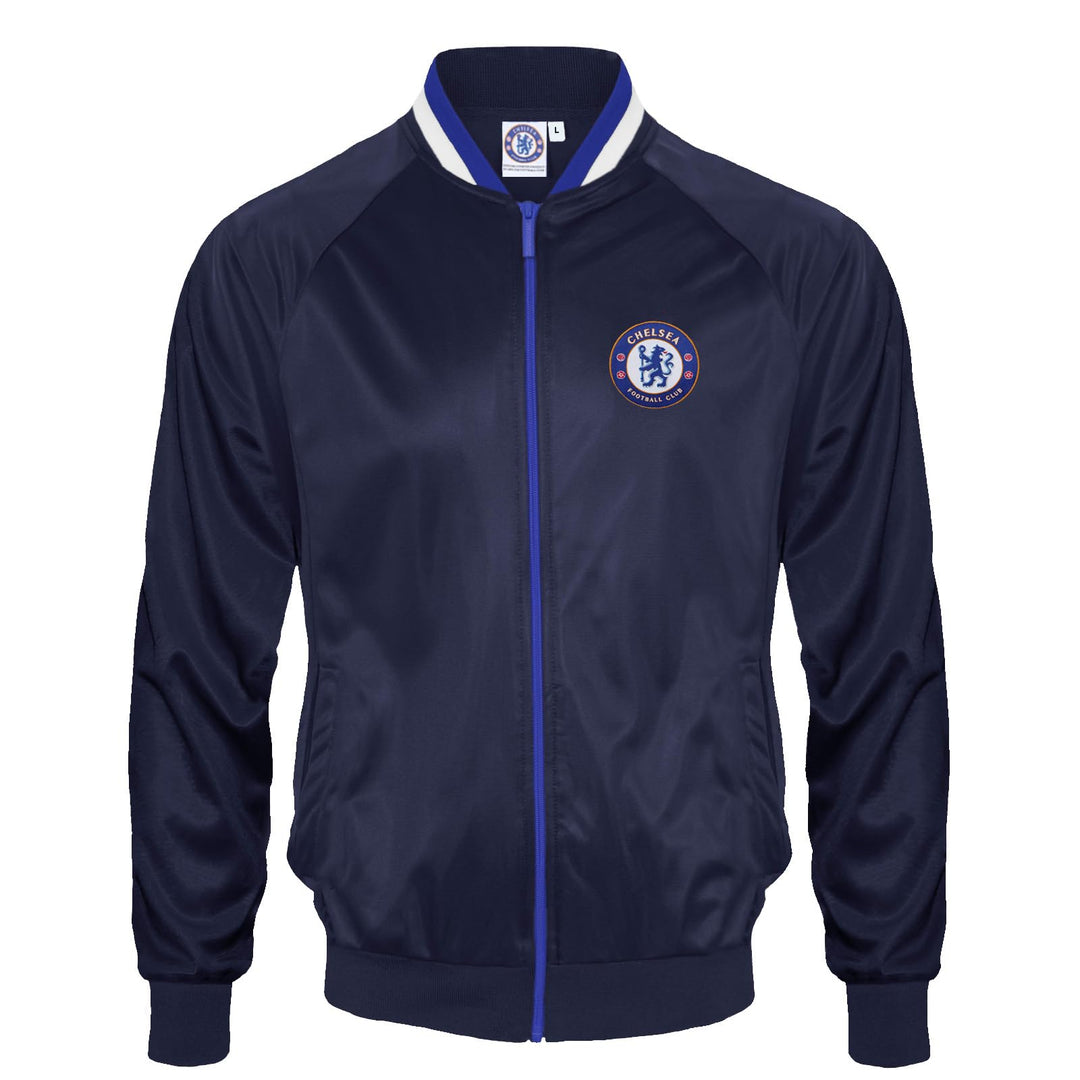 Chelsea FC Herren Retro-Trainingsjacke - Reissverschluss - Polyester S Dunkelblau mit Gestreiftem Kr