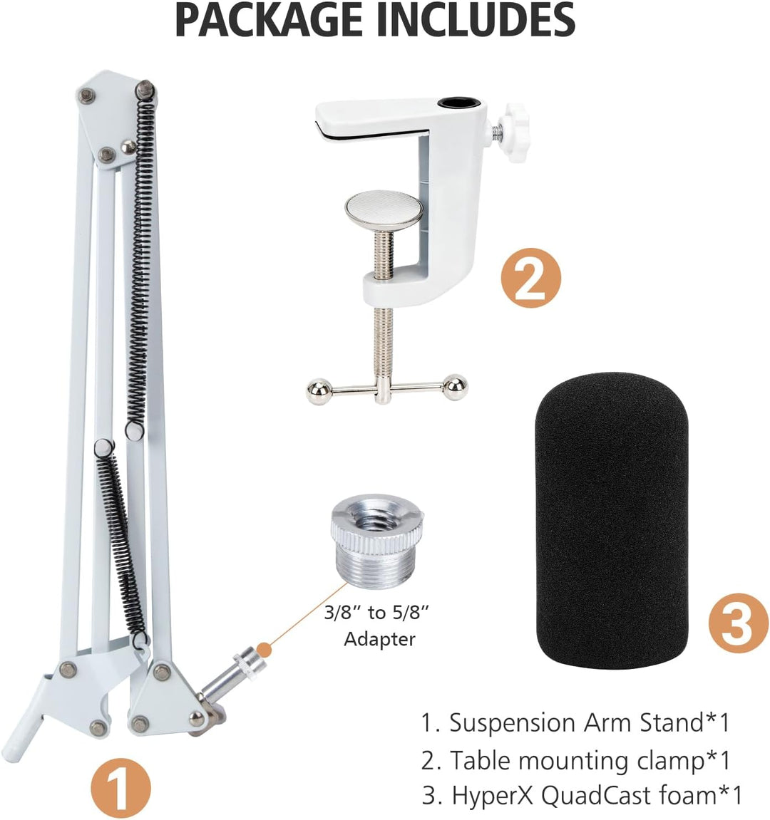 SUNMON Weisser Mikrofon Arm für HyperX QuadCast S, QuadCast S2 Mic Boom Arm Ständer mit Mikrofon Sch
