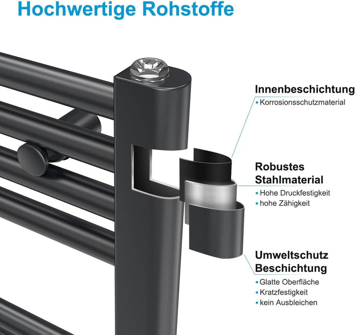 Heilmetz Badheizkörper Elektrisch 100x60cm Handtuchwärmer mit Digitalem Thermostat mit Timer-Funktio