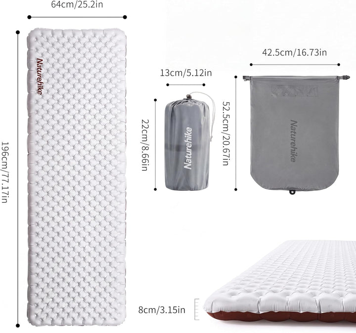 Naturehike Camping Isomatte Ultraleicht 5,8 R-Wert, 8 cm Dicke Aufblasbare Isomatte 4 Jahreszeiten L