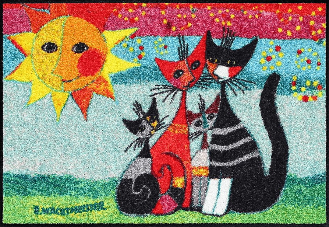Salonloewe Rosina Wachtmeister Fussmatte waschbar Momenti 50x75 cm Eingangs-Matte Katzen bunt rutsch