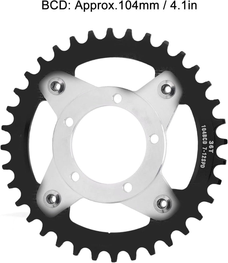 Kettenblatt und Adapter für Elektrofahrräder, 36 Zähne, 104 BCD-Motor, Kettenblatt mit Mittlerem Ant