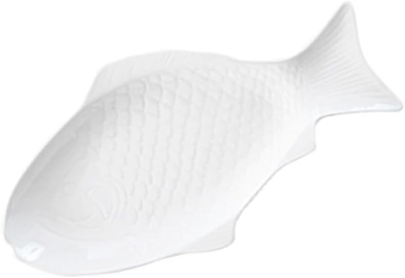 Cabilock Fischteller Keramik Fischplatte Porzellan Servierteller Fischform Lachsplatte Vorlegeplatte