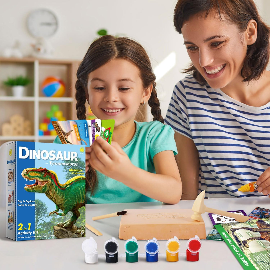 EGGBOX Dinosaurier Skelett Ausgrabungsset für Kinder, 2-in-1 Dino Dig & Malset, Dinosaurier Spielzeu