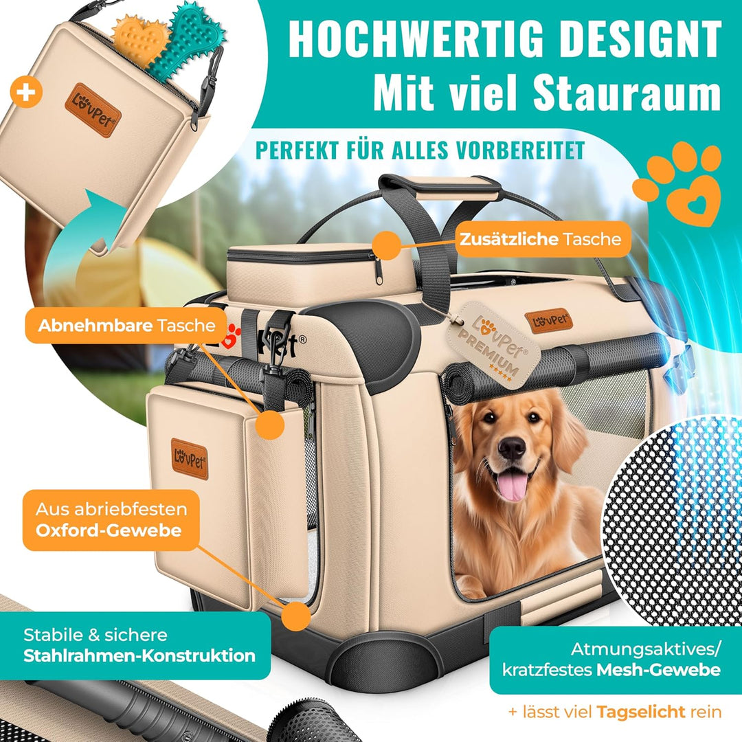 Lovpet® Transportbox Hund Katze Transporttasche S 49,5x34,5x35cm | Hunde-Tragetasche Faltbare Katzen