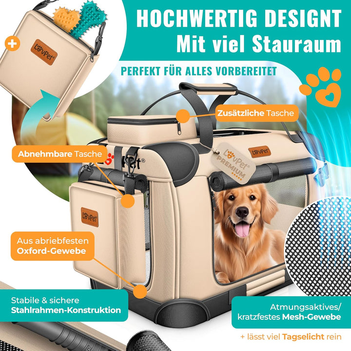 Lovpet® Transportbox Hund Katze Transporttasche S 49,5x34,5x35cm | Hunde-Tragetasche Faltbare Katzen