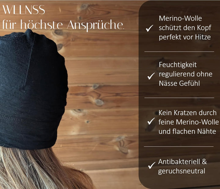 Saunamütze 100% Merinowolle, Premium Saunahut Damen Herren Unisex, Sauna Mütze Hut Zubehör, Sauna Ge