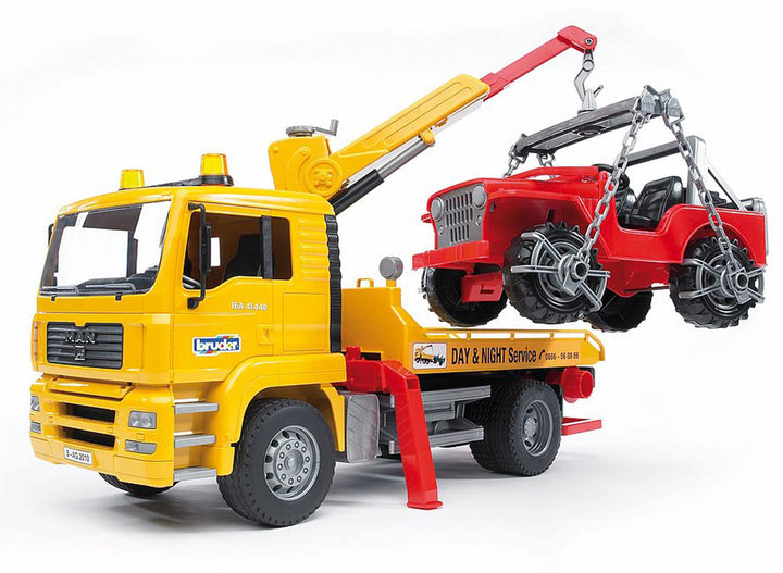 bruder 02750 - Man TGA Abschlepp-LKW mit Geländewagen - 1:16 Abschlepper Abschleppwagen Fahrzeug LKW