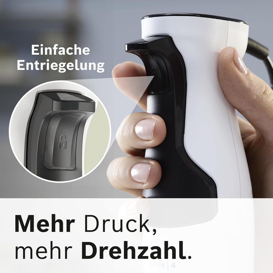 Bosch Stabmixer ErgoMaster Serie 4, einhändig bedienbar, 4 Edelstahl-Klingen, verschleissfreie Keram