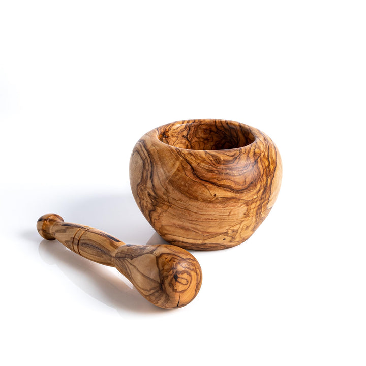 Darido Olivenholz Mörser-Set - Ø 12 cm, H 11 cm - Handgemacht, Ergonomisch, Vintage, Umweltfreundlic