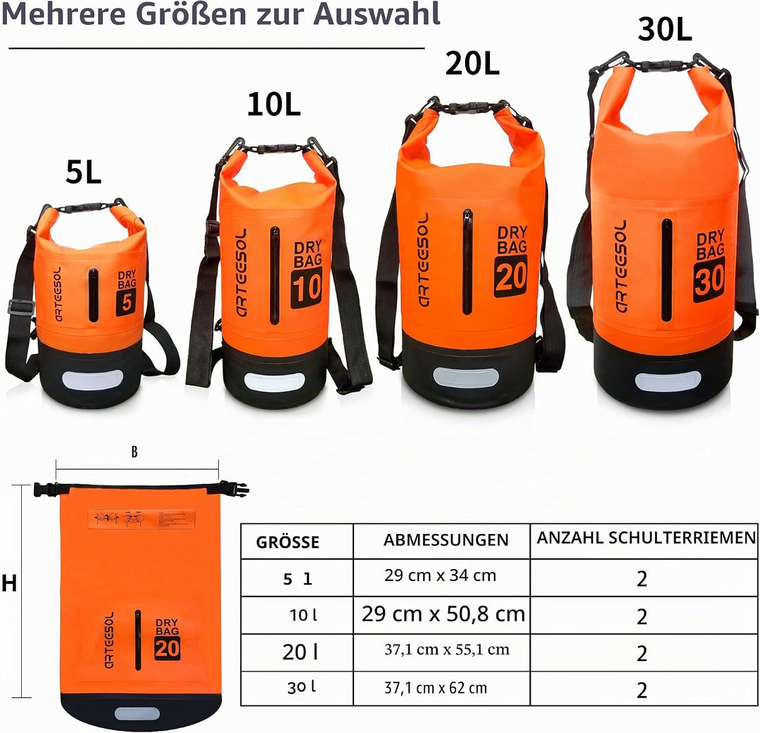 Dry Bag - 5L 10L 20L 30L Waterproof trockener Beutel/Sack wasserdichte Tasche mit Langem justierbare
