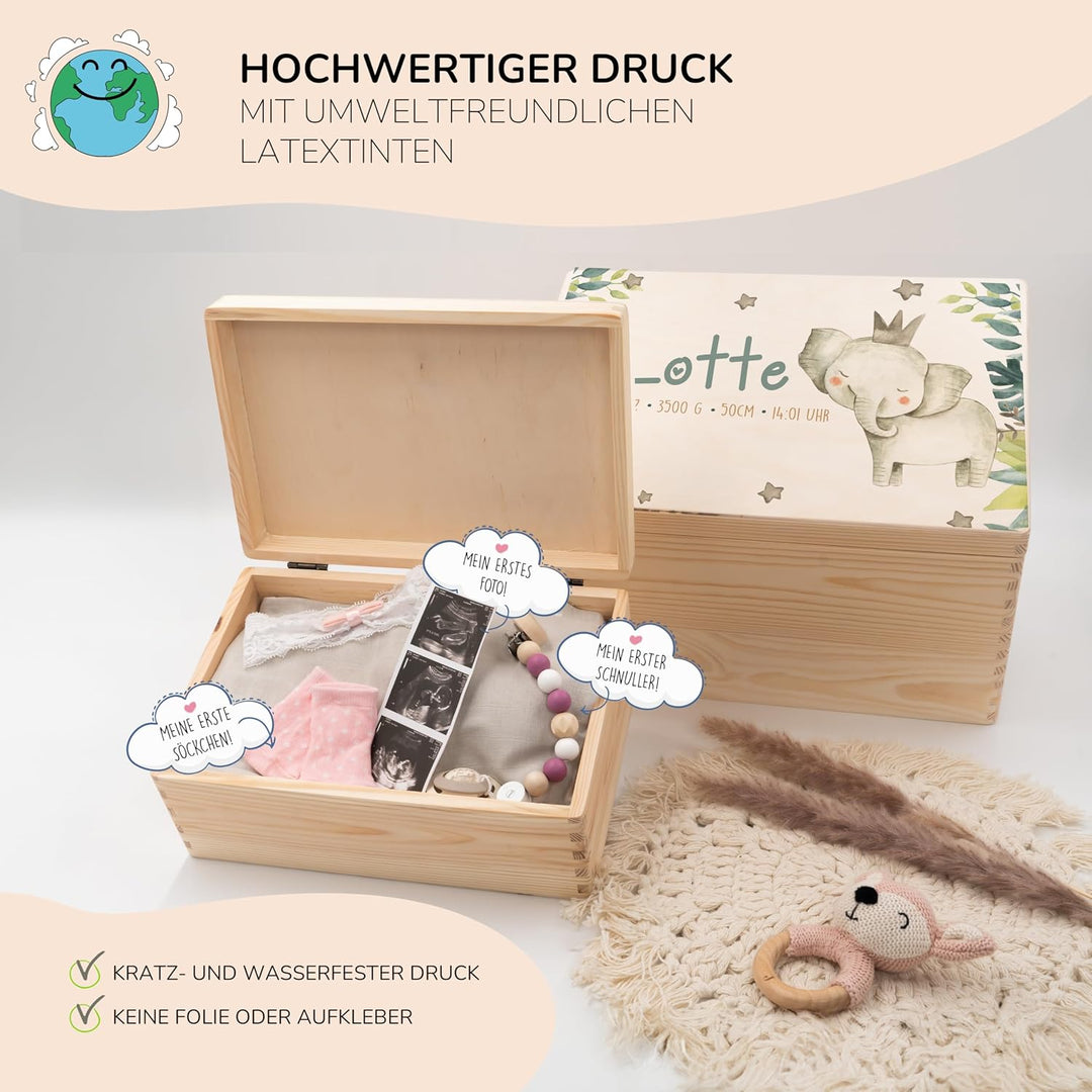 KIDSMOOD - Erinnerungsbox Baby, personalisierte Holzkiste mit Deckel, Ideal zur Aufbewahrung von Eri