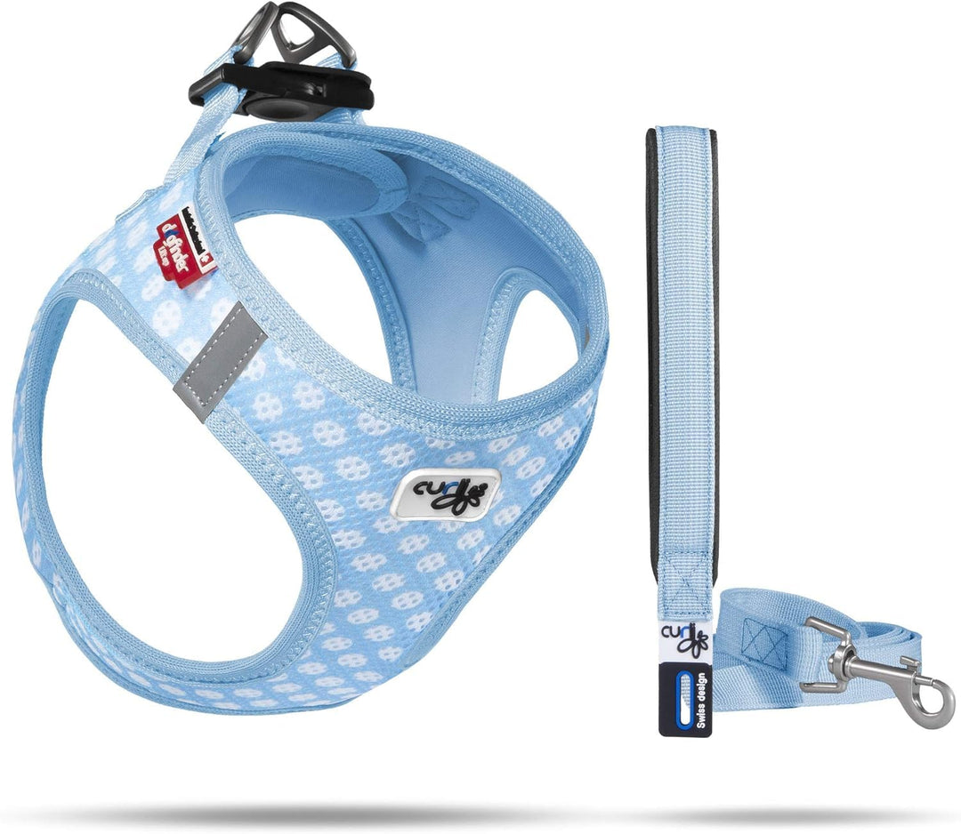 Vest Harness Air-Mesh Skyblue-Circles 2XS &amp; Leash M 2XS Skyblue-Circles, 2XS Skyblue-Circles