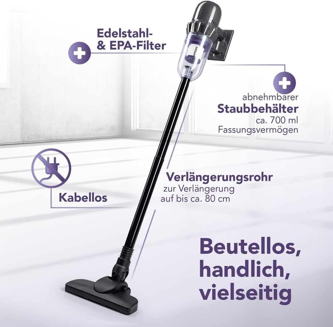 CLEANmaxx Akku Staubsauger | 2in1 Handstaubsauger & Bodenstaubsauger | max. 30 Min. Laufzeit | kabel