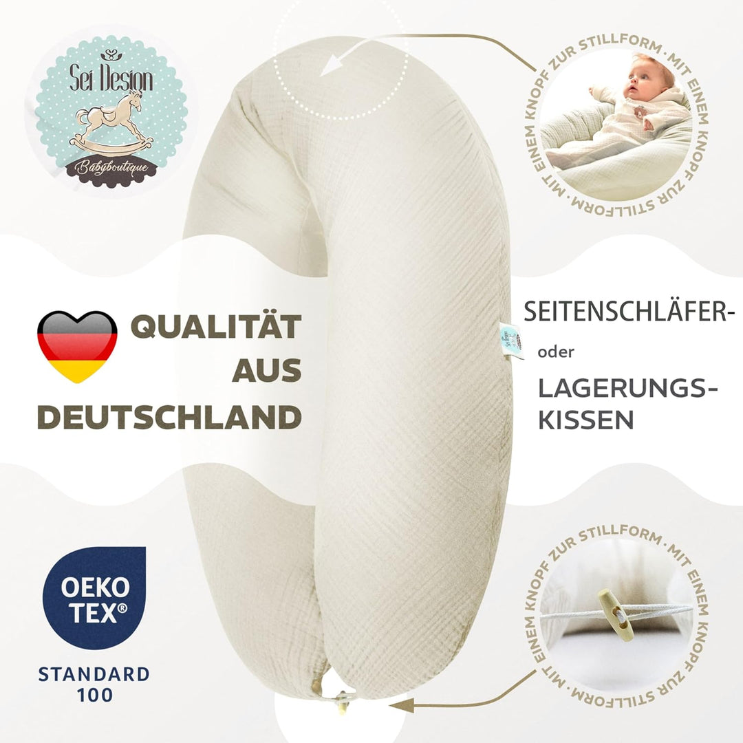 sei Design Stillkissen XXL Mikroperlen-Füllung mit Musselin-Bezug aus Baumwolle [100% Bio-Baumwolle