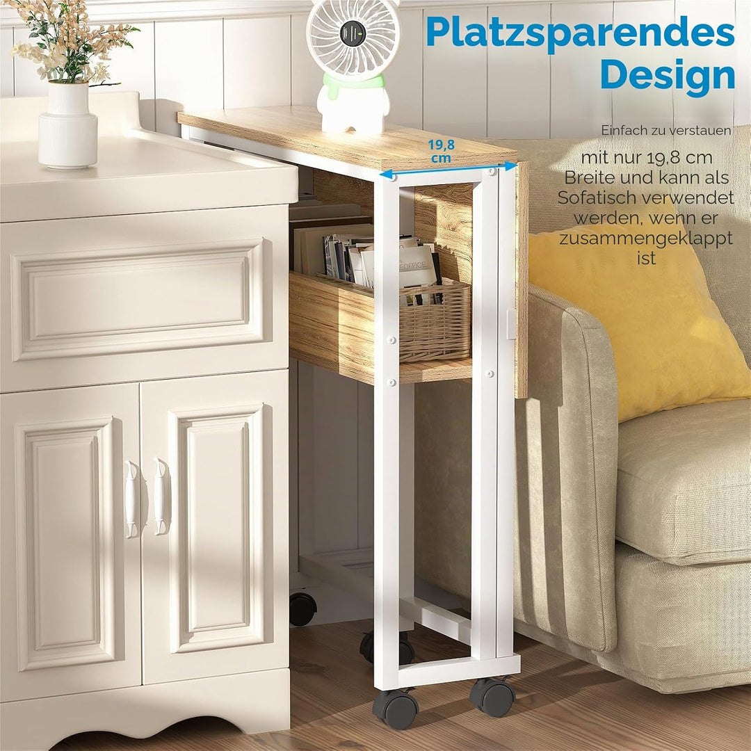 GreenForest Kleiner Schreibtisch Klappbar, 80 cm Klappschreibtisch mit Rollen, Einfache Montage Klap