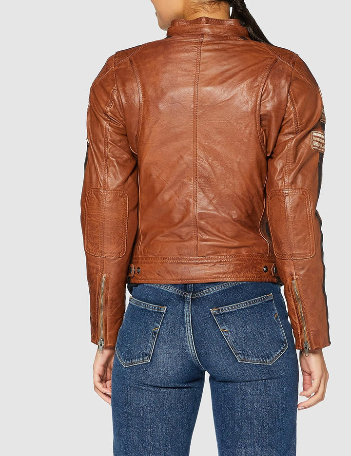 URBAN 5884 Motorradjacke Damen Mit Protektoren, Damenjacke aus Lammleder, Protektoren für Rücken, Sc