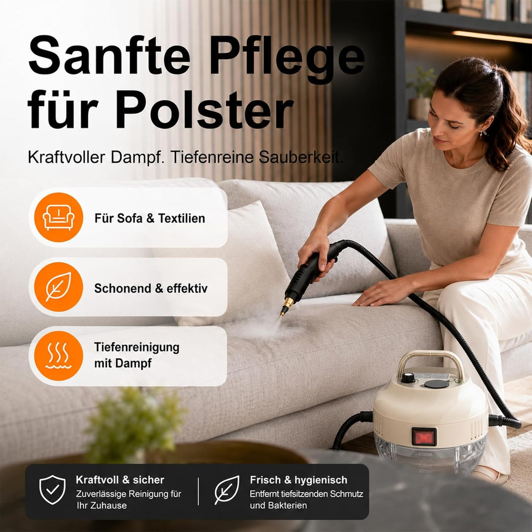 Dampfreiniger Handgerät, 15 Sekunden Aufheizzeit, 1L Wassertank, 1500W & 6 Geschwindigkeitsstufen, S