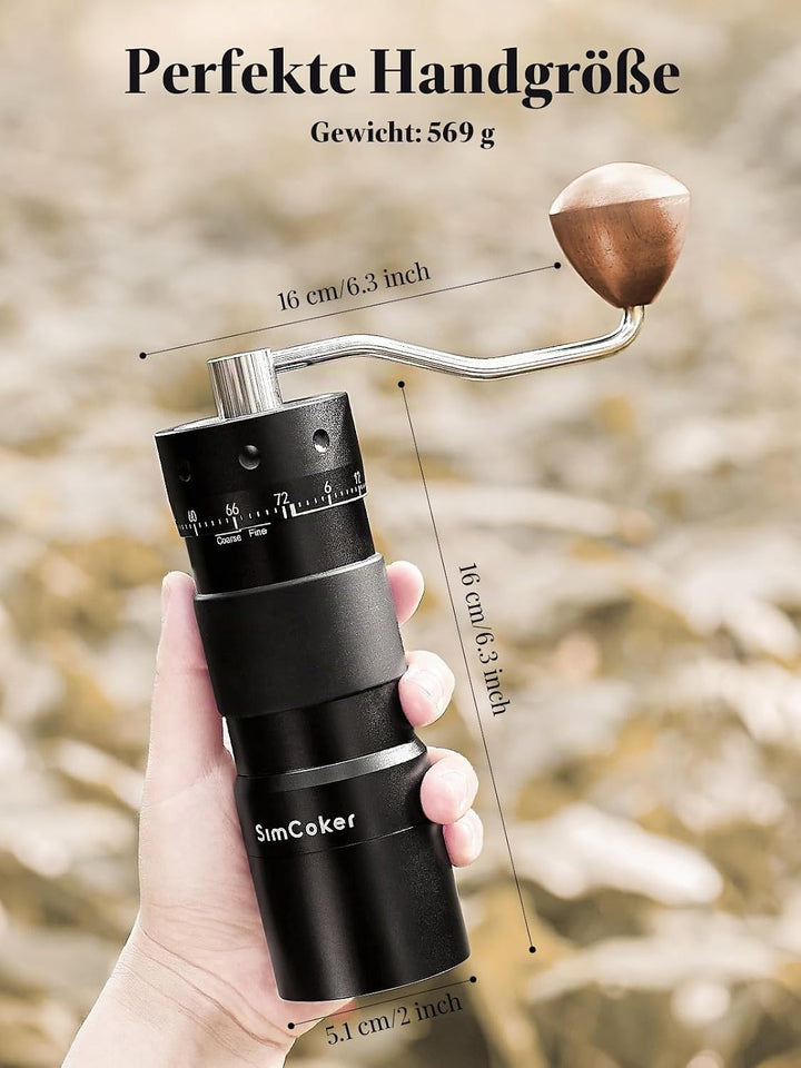 Manuelle Kaffeemühle mit 16μm externer Mahlgradeinstellung, Präzisionsmühle für Espresso &amp; Pour Over