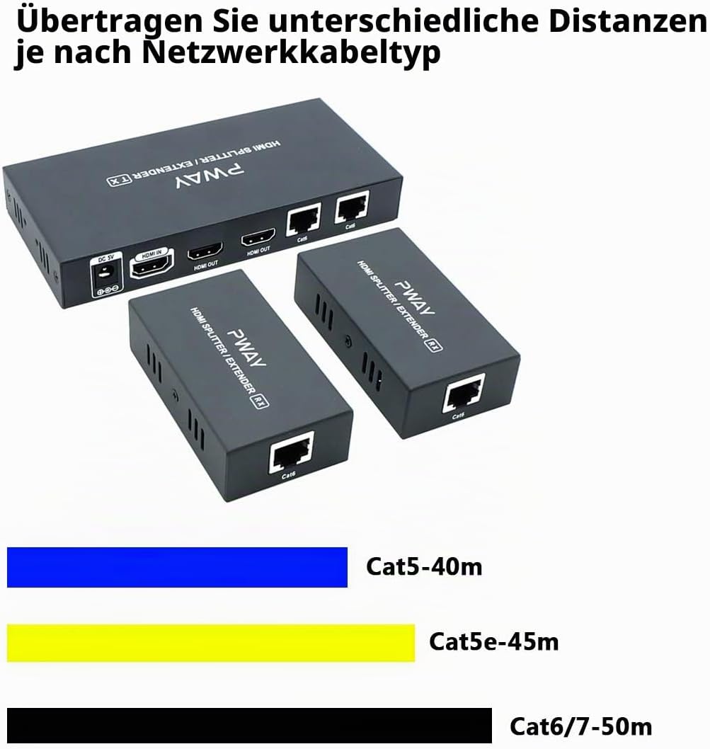 PW-HT226P2（POC） 1X2 Port HDMI Splitter Extender/Verteiler Ultra HD 1080P Ohne Verzögerung 165ft(50m)
